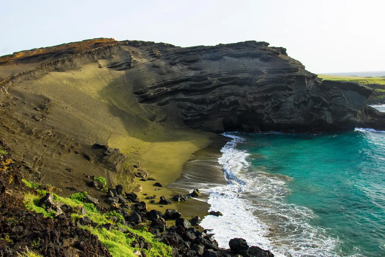 green sand beach, hawaii, island, travel hawaii, deserted beach, south point, cinder cone, ocean pacific, hawaii, hawaii, hawaii, hawaii, hawaii